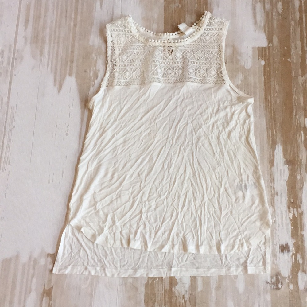 NWOT. Cream rayon and lace tank